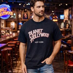 Planet Hollywood New York 1991 Vintage SS Black Tee Size XL 💯 Cotton Made USA